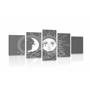 5-részes kép a nap és a hold fekete-fehér harmóniája kép