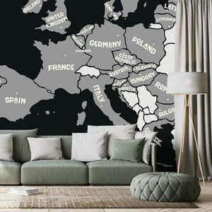 Tapéta oktatási térkép az Európai Unió országainak nevével fekete fehérben kép