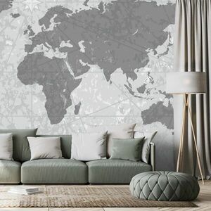 Tapéta világtérkép iránytűvel retro stílusú fekete fehérben kép
