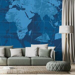 Tapéta rusztikus világtérkép kék színben kép