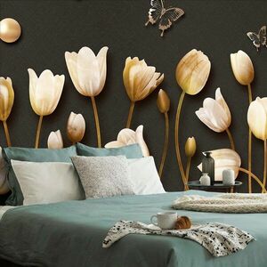 Tapéta tulipánok arany motívummal kép