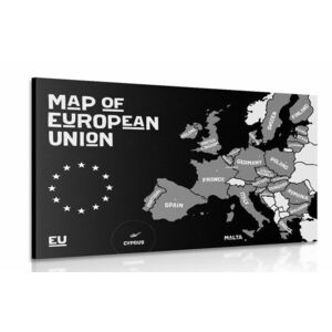 Kép oktatási térkép az Európai Unió országainak nevével feket fehérben kép