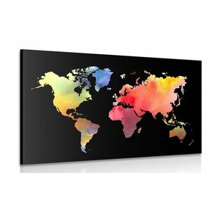 Kép világ térkép vízfestmény kivitelben fekete alapon kép