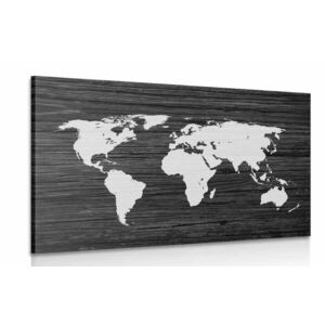 Kép világ térkép fa háttéren fekete fehérben kép