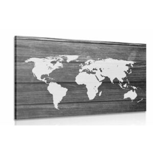 Kép világ térkép fa háttéren fekete fehérben kép