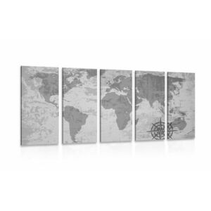 5-részes kép régi világtérkép fekete fehérben kép