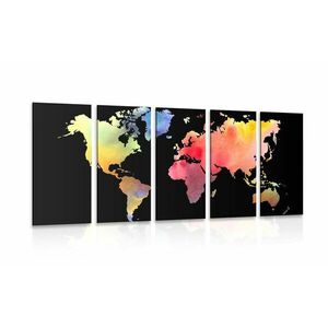 5-részes kép színes világtérkép akvarell kivitelben fekete háttéren kép