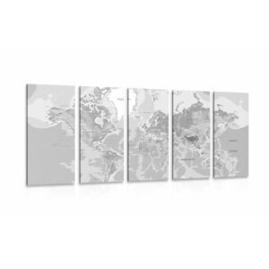 5-részes kép hagyományos világ térkép fekete fehérben kép
