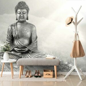 Fotótapéta egy fekete-fehér Buddha szobor meditáló helyzetben kép