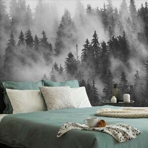 Fotótapéta hegyek a ködben fekete fehérben kép