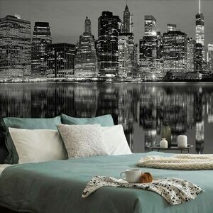 Fotótapéta fekete fehér Manhattan tükörképe a vízben kép