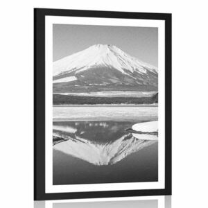 Poszter paszportuval Fuji hegy fekete fehérben kép