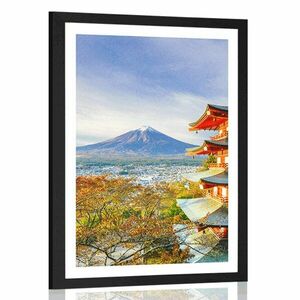 Poszter paszportuval kilátással a Chureito pagodára és a Fuji-hegyre kép