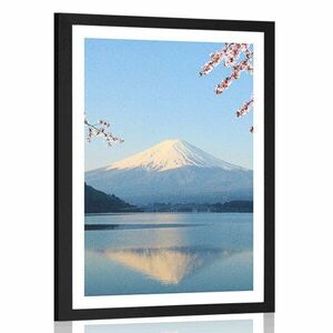 Poszter paszportuval kilátás a tóról Fujira kép