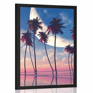 Poszter naplemente a trópusi pálmafák felett kép