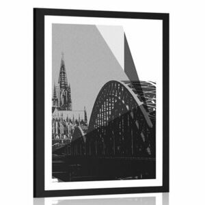 Poszter paszportuval Köln város illusztrációja fekete fehérben kép
