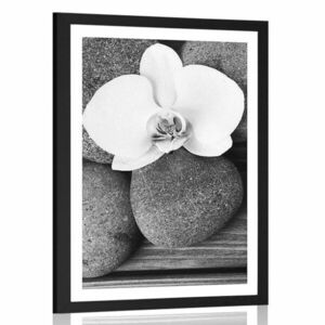 Poszter paszportuval wellness kövek és orchidea fekete fehérben kép