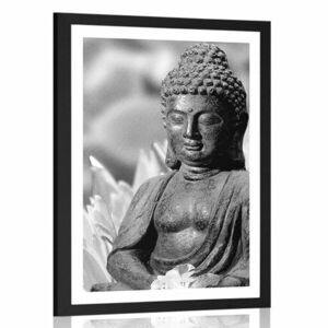 Poszter paszportuval békés Buddha fekete-fehérben kép