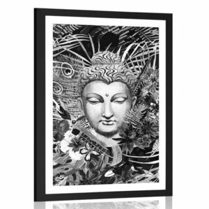 Poszter paszportuval Buddha exotikus háttéren fekete fehérben kép