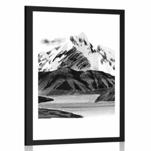 Poszter paszportuval gyönyörű hegyi táj fekete-fehérben kép