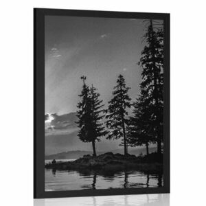 Poszter hegyi tó fekete fehérben kép