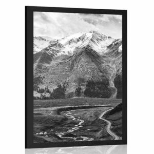 Poszter gyönyörű hegyi panoráma fekete-fehérben kép