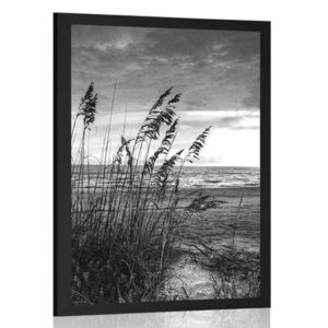Naplemente a tengerparton fekete-fehér plakát kép