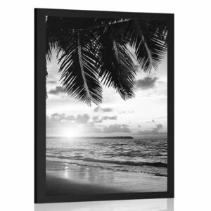 Poszter napkelte egy karibi tengerparton fekete-fehérben kép