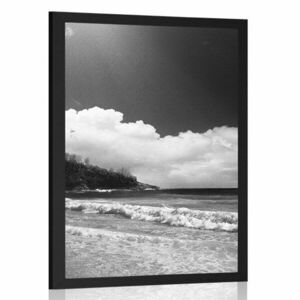 Poszter gyönyörű strand a Seychelle-szigeteken fekete-fehérben kép