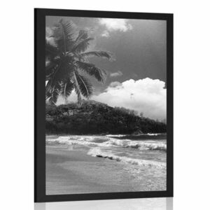 Poszter strand a Seychelle-szigetek fekete-fehérben kép