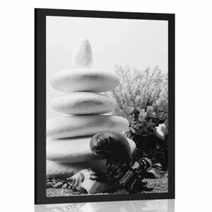 Poszter Zen kövek fekete fehérben kép