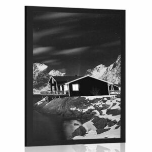 Poszter táj Norvégiában fekete fehérben kép