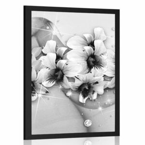 Poszter fekete fehér virágok absztrakt háttéren kép