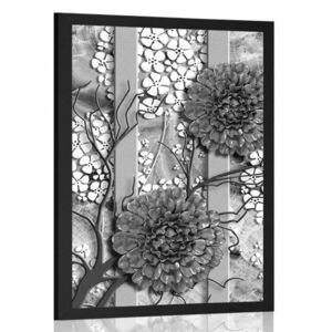 Poszter absztrakt virágok márvány alapon fekete-fehér kiviteben kép