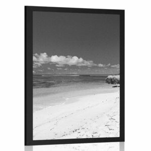 Poszter Anse Source strand fekete fehérben kép