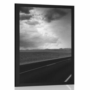 Poszter út a sivatag közepén fekete-fehérben kép