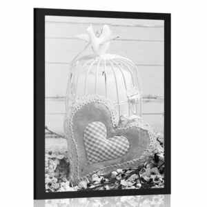 Poszter vintage szív és lámpák fekete-fehér kivitelben kép