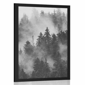 Poszter hegyek a ködben fekete fehérben kép