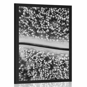 Poszter kilátás a téli tájra fekete-fehérben kép