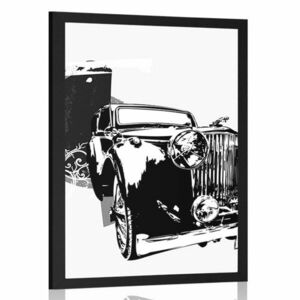 Poszter fekete fehér retro autó absztrakcióval kép
