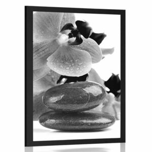 Poszter SPA kövek és orchidea fekete fehérben kép