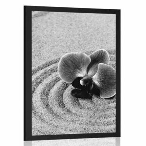 Poszter Zen kert orchudeával fekete fehérben kép