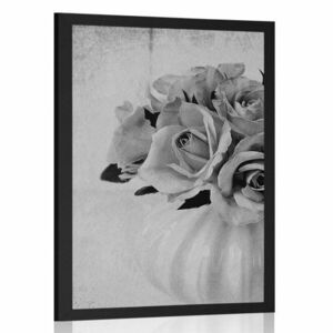 Poszter rózsák vázában fekete fehérben kép