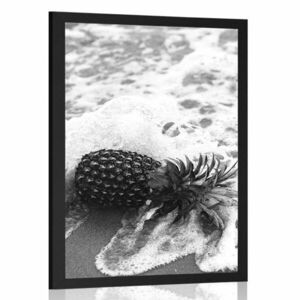 Poszter ananász az óceán hullámában fekete fehérben kép