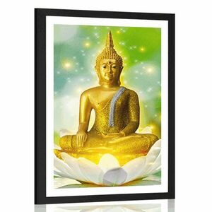 Poszter paszportuval arany Buddha lótusz virágon kép