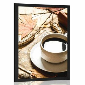 Poszter egy csésze kávé őszi hangulattal kép