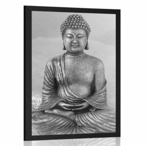 Poszter Buddha szobor meditáló helyzetben fekete fehérben kép