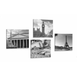 Képszett történelmi műemlékek fekete-fehér változatban kép