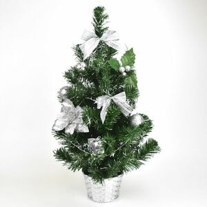 Feldíszített karácsonyfa, 50 cm, ezüst kép