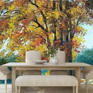Öntapadó tapéta festett fák őszi színben kép